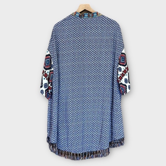 Umgee Mixed Print Tassel Detail Open Front Kimono Wrap M/L - Picture 3 of 10